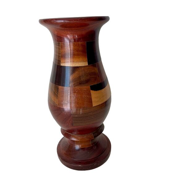 Wood Vase 8.5" Tall Hand Turned Solid Wood Inlay Cabincore Boho Natural - Picture 7 of 10